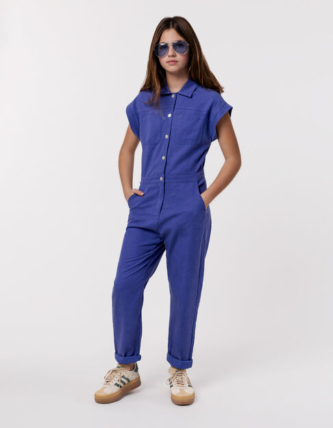 Blue long jumpsuit with press studs for girl - IKKS