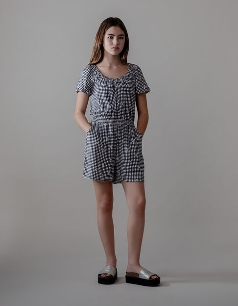 Black gingham and flower print jumpsuit for girl - IKKS