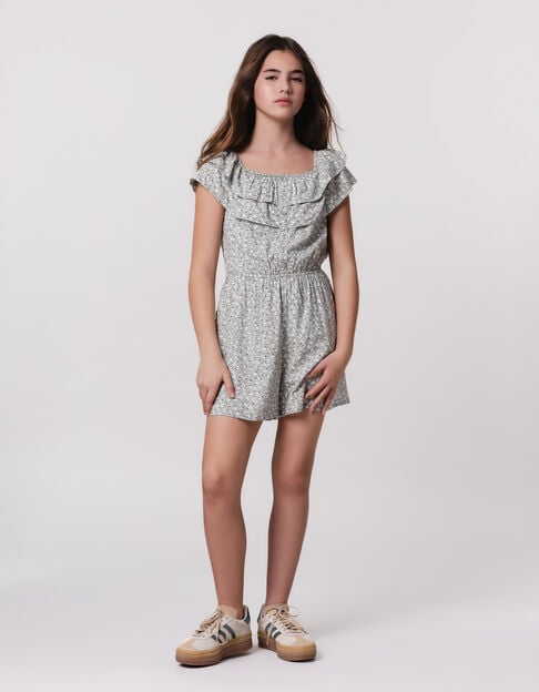 Summer girl's green floral print jumpsuit - IKKS