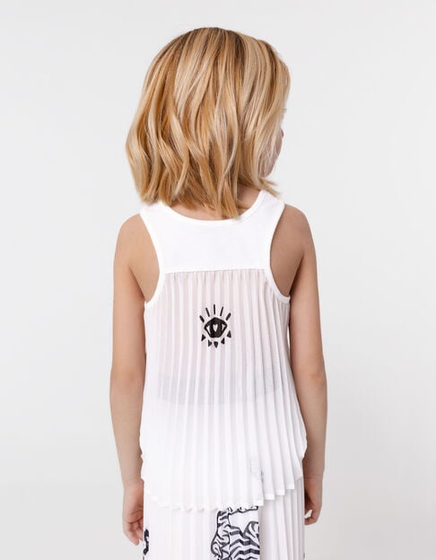 White bi-material pleated back tank top for girl - IKKS