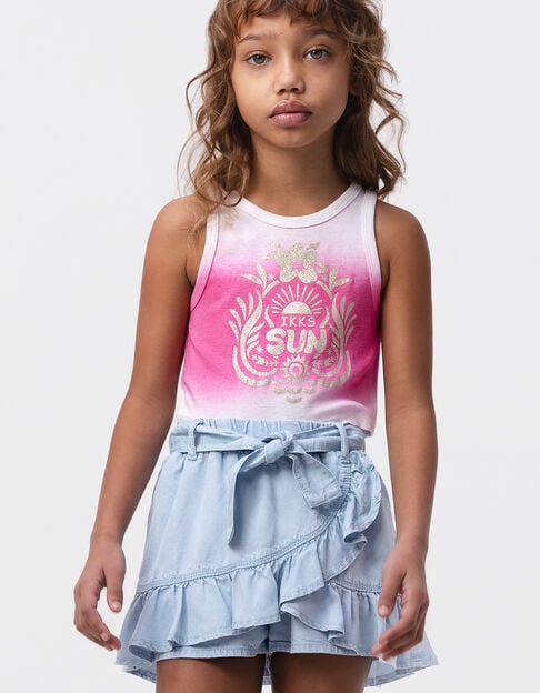 Pink tank top deep dye effect glitter message for girl - IKKS