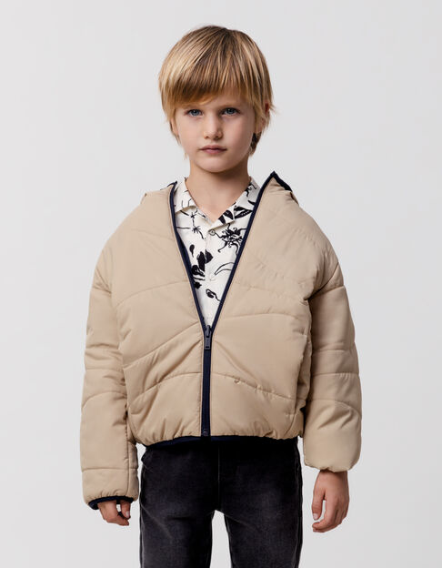 Beige and navy reversible padded jacket for boy - IKKS