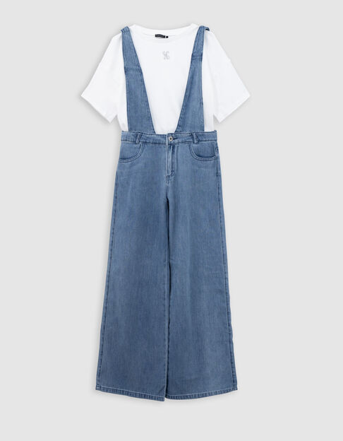 Girls' blue overalls and white T-shirt set - IKKS