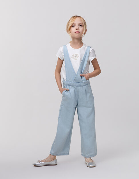 Waterless blue denim overalls and T-shirt for girl set - IKKS