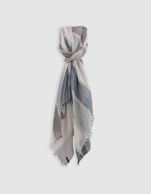 Men’s grey blue striped scarf with embroidered details - IKKS
