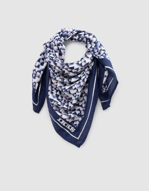 Square blue scarf with red hearts for girl - IKKS