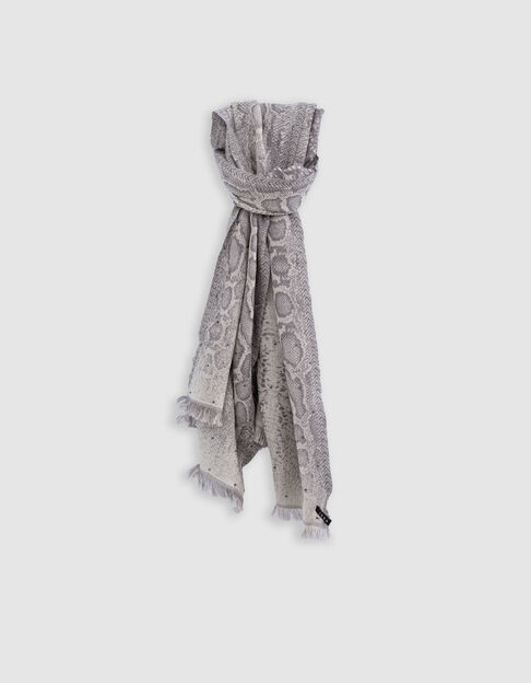 Gray jacquard scarf with python and pearl pattern Women - IKKS
