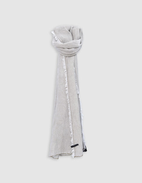 Men’s khaki semi-plain scarf with fringed edges - IKKS