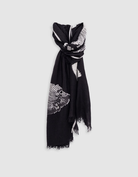 Women's black jacquard skull and crossbones scarf - IKKS