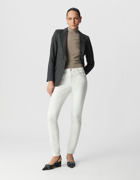 Powerstretch slim white jeans Women's pocket lacing - IKKS