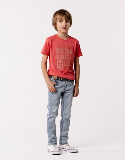 Boys’ blue slim jeans with woven belt - IKKS