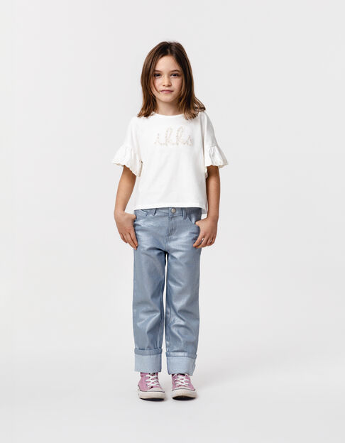 STRAIGHT blue iridescent coated maxi jeans for girl - IKKS