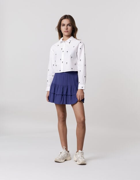 Girl's blue skirt with ruffles and feathered pattern - IKKS