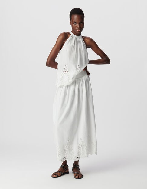 Women's long white skirt with lace embroidery motif - IKKS