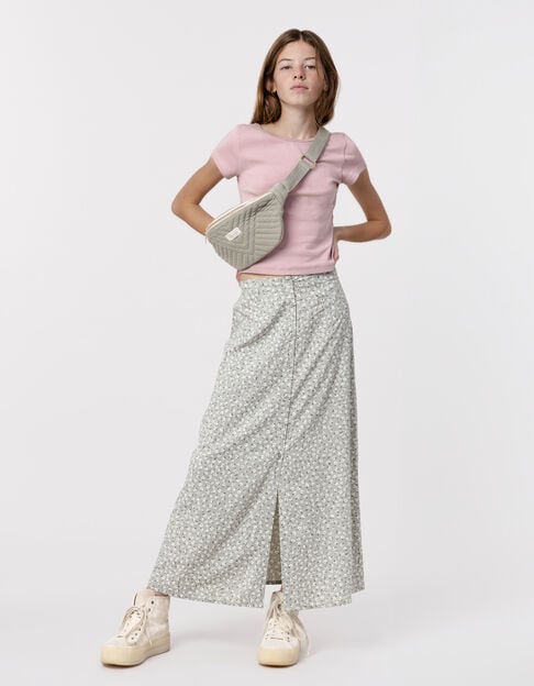 Long green skirt with floral print for girl - IKKS