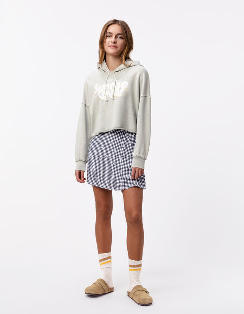 Black gingham and floral print skort for girl - IKKS
