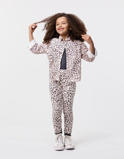 Girl's organic cotton pink and leopard reversible leggings - IKKS