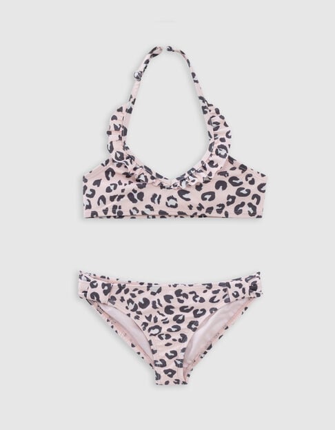 2-piece pink leopard print swimsuit for girl - IKKS