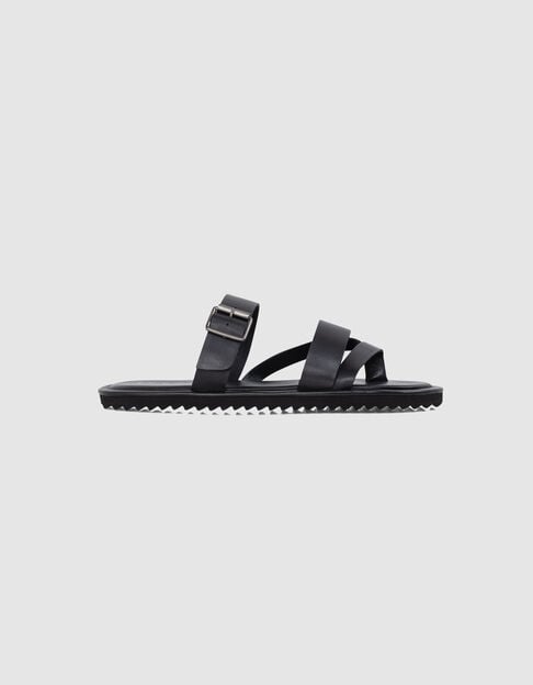 Men’s black leather mules with crossover straps - IKKS