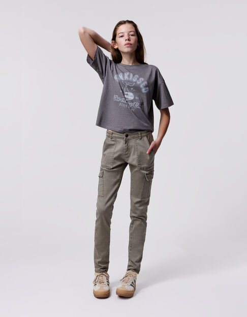 Girls’ khaki high-waisted combat trousers - IKKS