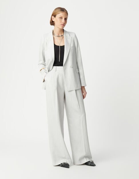 Women's grey sequined wide-leg suit pants - IKKS