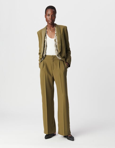 Women’s khaki recycled polyester wide-leg suit trousers - IKKS