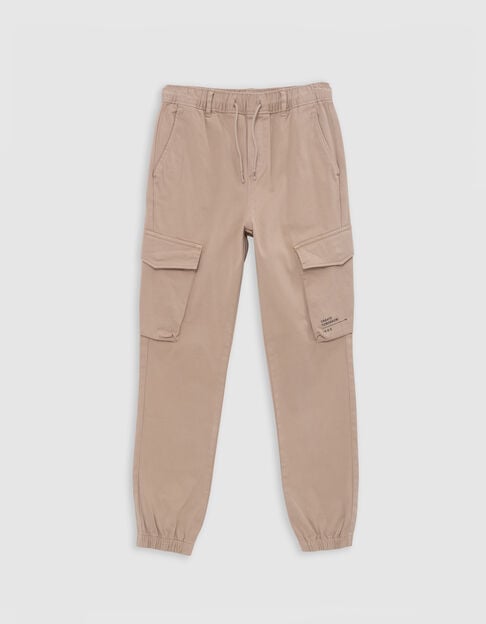 Boys' beige JOGGER pants with elastic waistband - IKKS
