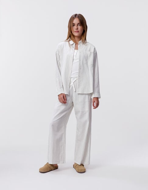 Girl's LARGE white pants with light green stripes - IKKS