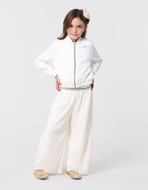 Ecru pleated wide-leg sequinned elastic pants for girls - IKKS