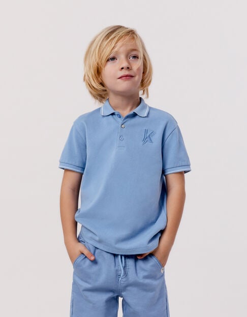 Blue polo shirt with K-lightning embroidery for boys - IKKS