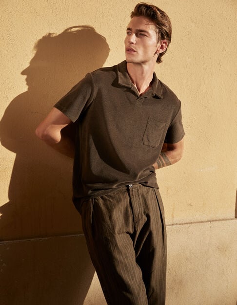 Men’s khaki organic cotton terry cloth polo shirt - IKKS