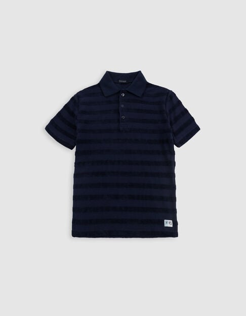 Navy polo shirt organic cotton terry stripes boy - IKKS