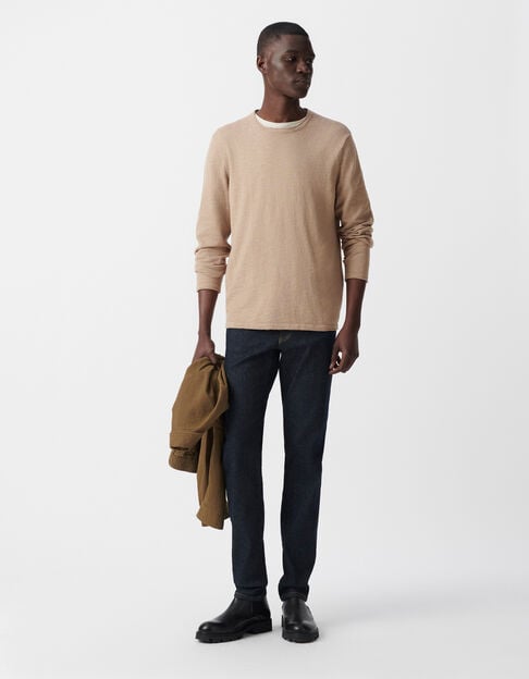 Men’s beige slub knit sweater with rolled collar - IKKS