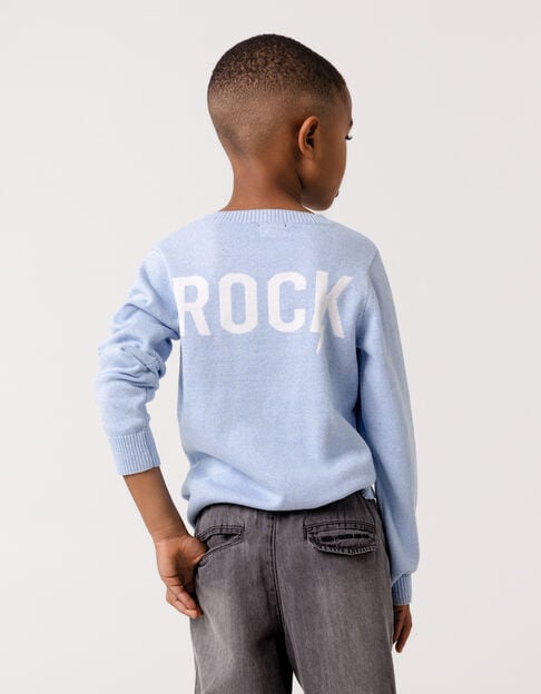 Blue knitted sweater jacquard message back boy - IKKS