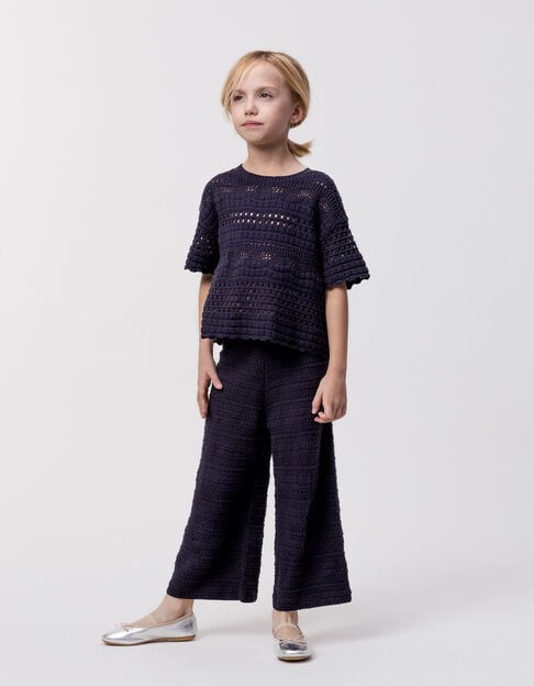 Navy openwork knit sweater for girl - IKKS