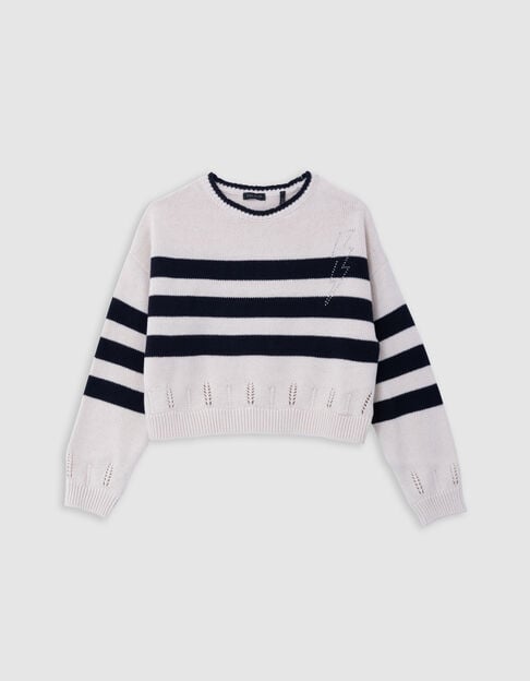 Girl’s organic sailor-stripe sweater, diamante lightning - IKKS