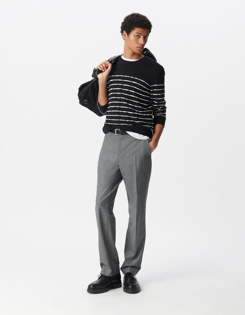 Men’s black fine knit sailor sweater with white stripes - IKKS