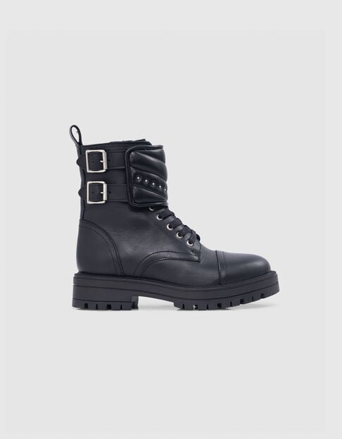 Girls’ black Leather story studded leather combat boots - IKKS