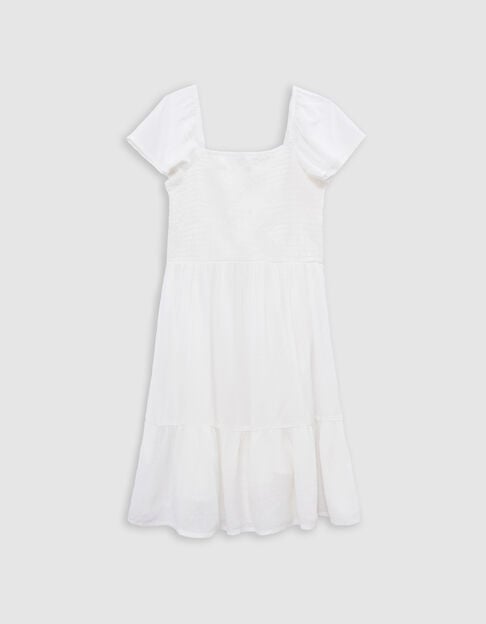 Short white jacquard dress with duster pattern for girl - IKKS