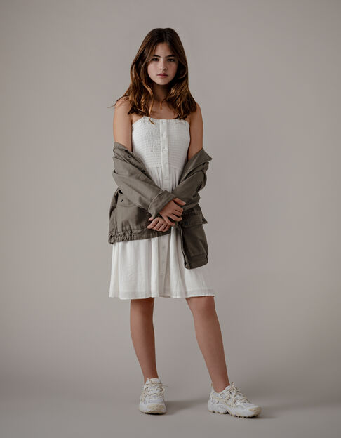 Fine beige strapless smocked dress for girl - IKKS