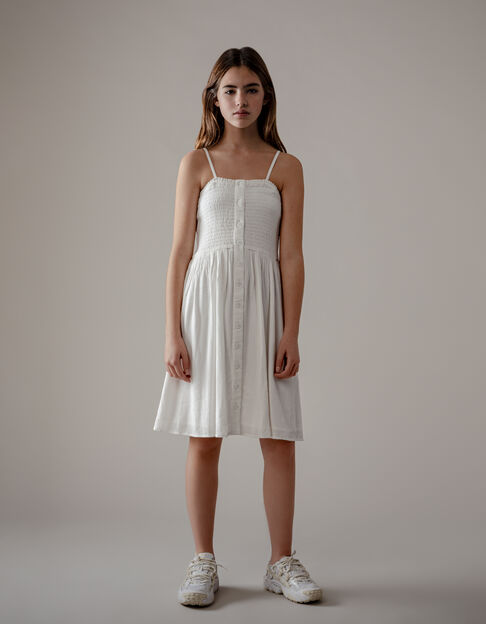 Fine beige strapless smocked dress for girl - IKKS