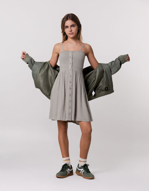 Khaki strapless smocked dress for girl - IKKS
