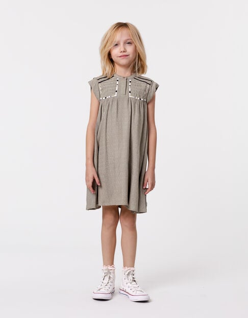 Khaki jacquard embroidered bib dress for girl - IKKS