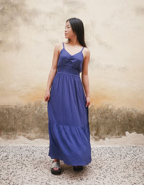 Blue jacquard long dress with feathered pattern for girl - IKKS