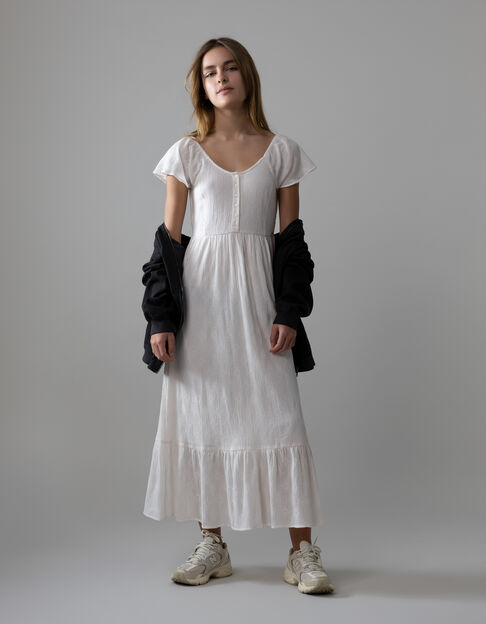 Ecru long dress with elasticated neckline for girls - IKKS
