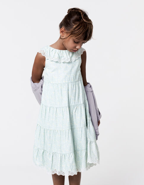 Water green floral print long dress for girl - IKKS