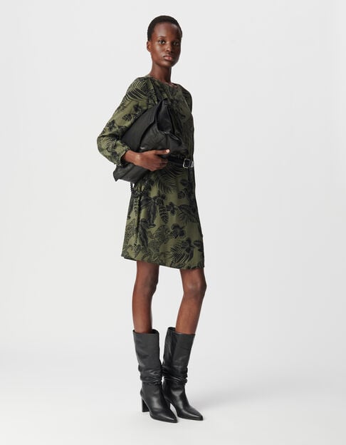 Khaki long sleeve dress LENZING™ ECOVERO™ maxi jungle Women - IKKS