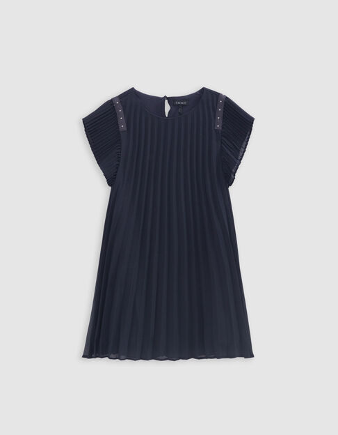 Girl's navy pleated dress with stud decoration - IKKS