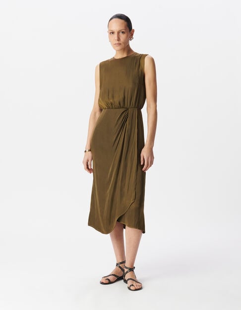 Women’s khaki recycled polyester flowing midi dress - IKKS