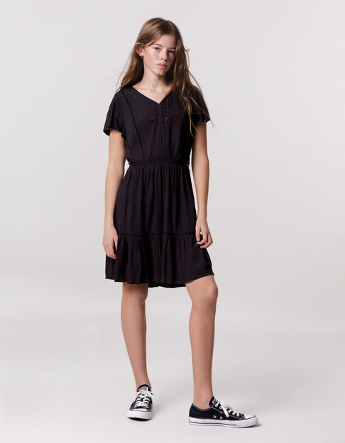 Black jacquard embossed dress for girl - IKKS